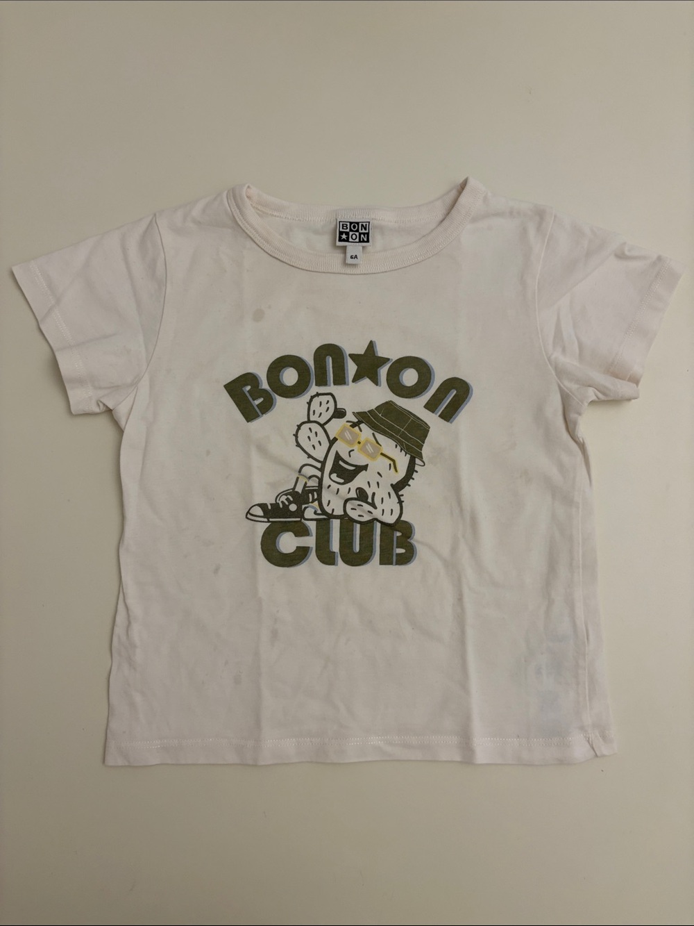 Bonton White Tee with Olive Green Graphic